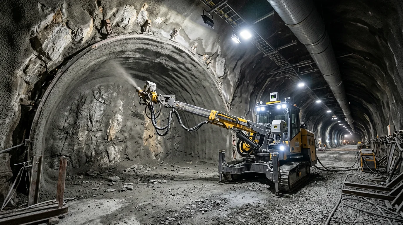清水建設ら5社、トンネル自動吹付けで切羽作業ゼロと時間5％短縮を実証